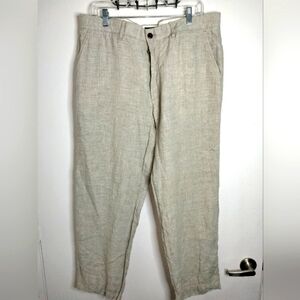 J. Crew (Size 36/32) Men's Beige Linen Micro Plaid Button Zip Slip Pockets Pants